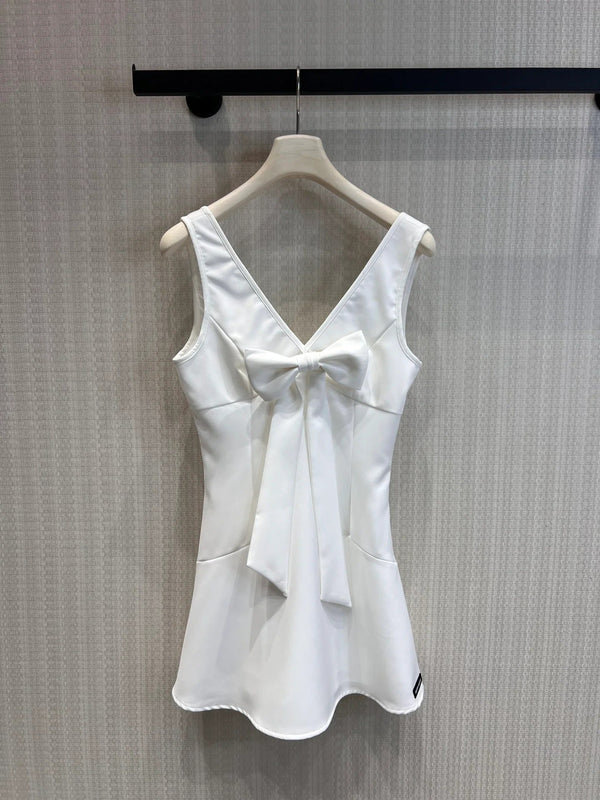 Miumiu 2026 Robe Gilet Col en V avec Nœud Polyester Noir et Blanc 356964