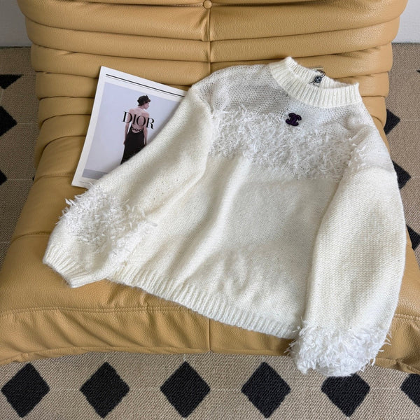 Pull CC 26 en maille de laine grise et blanche 240318