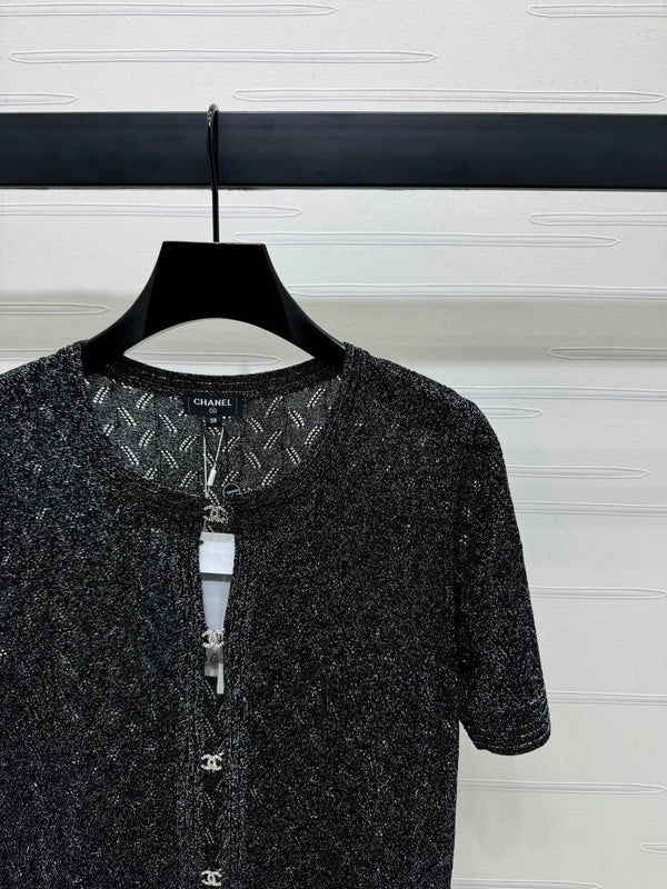 CHANEL CARDIGAN IN MAGLIA CON PAILLETTES A MANICHE CORTE 269407