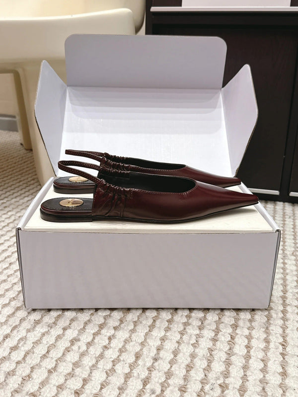 YSL 26ss Flat Slingback Burgundy Glossy Leather 654710