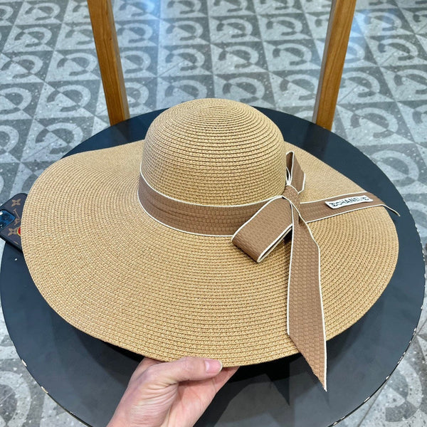 WIDE BRIM STRAW HAT WITH BOW BROWN 672705