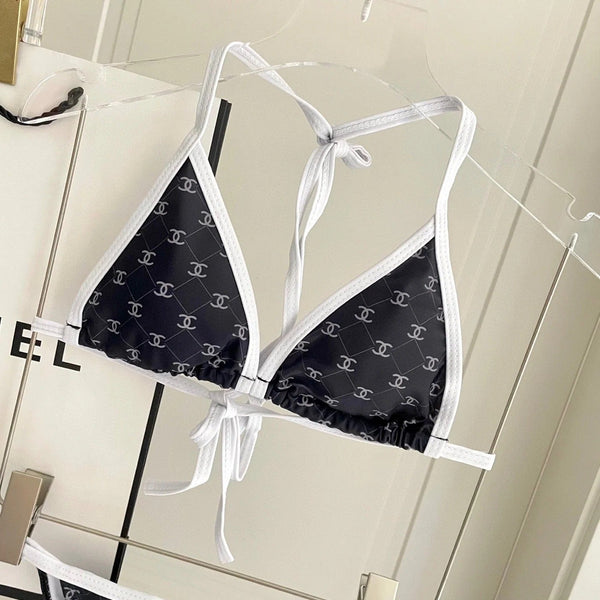 COSTUME DA BAGNO BIKINI CC CON BORDI BIANCHI E NERI E LOGO BIANCO STAMPATO 608921