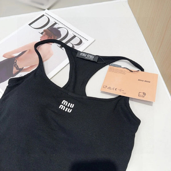 CAMISOLE 617514 IN BLACK COTTON RIBBED KNIT