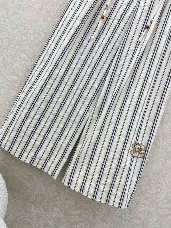 CHANEL STRIPED LINEN WIDE-LEG PANTS 275056