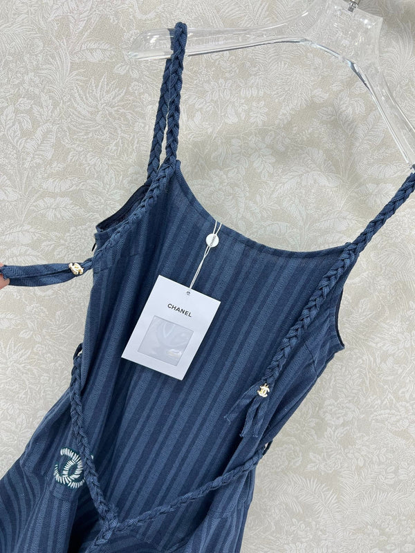 CHANEL DENIM HALTER DRESS WITH TRIM DETAILS 275134