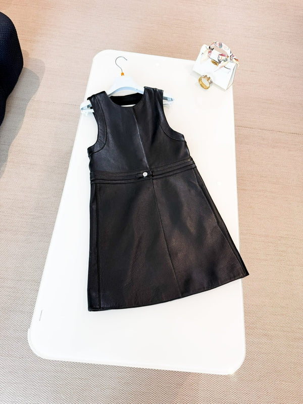 HERMES 25S LEATHER-BUCKLE WAIST VEST DRESS 120