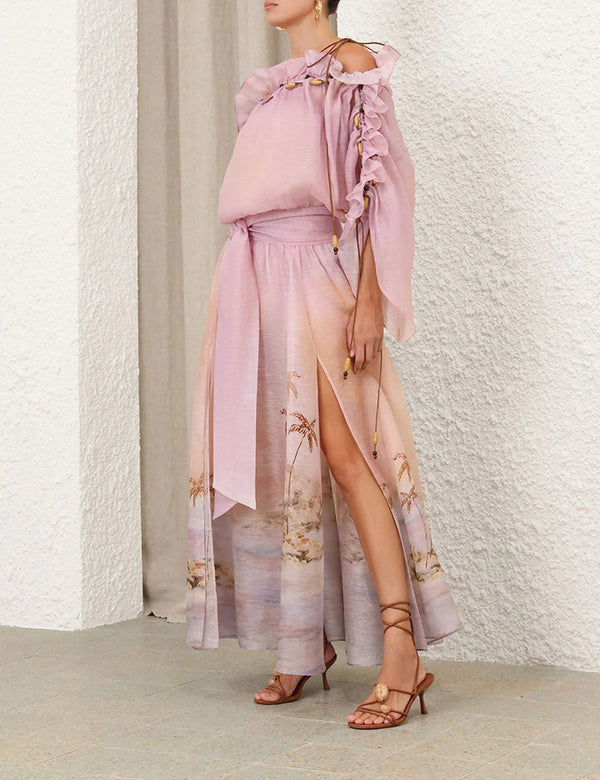 ROBE MIDI EN SOIE ZIMMER BLEU-VERT PASTEL ET VIOLET CLAIR