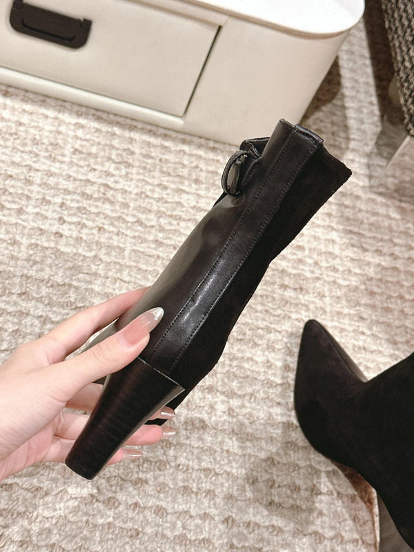 HM HILONA 6 CM ANKLE BOOTS IN BLACK CALFSKIN AND SUEDE