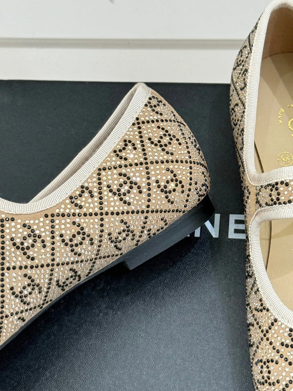 CC Flat Mary Jane 25ss In Beige Embellished With Rhinestones