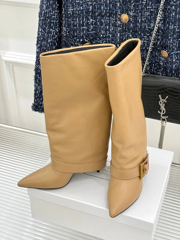 BALMAIN 25S ANTHEM BOOTS IN LIGHT CARAMEL CALFSKIN
