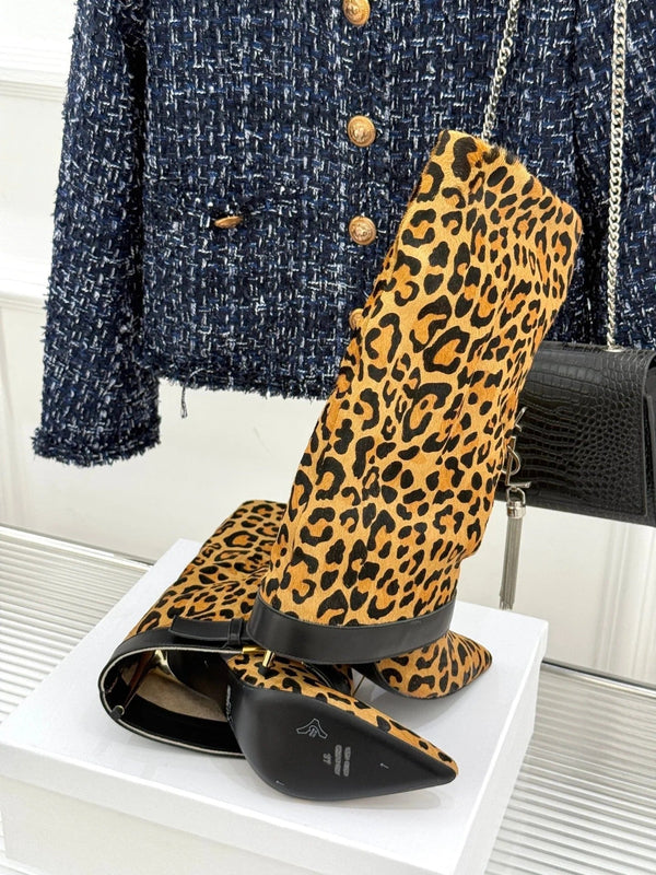 BALMAIN 25S ANTHEM BOOTS IN LEOPARD PRINT CALFSKIN