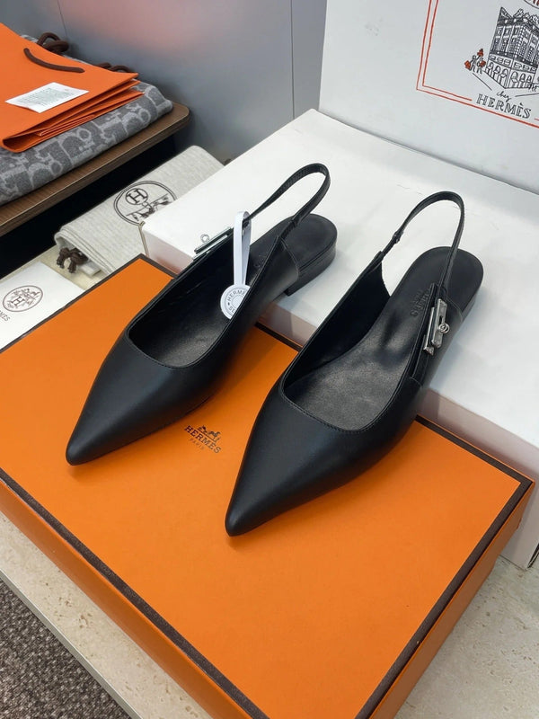 HM 26ss Ballerine à bride arrière en cuir de veau noir 607276