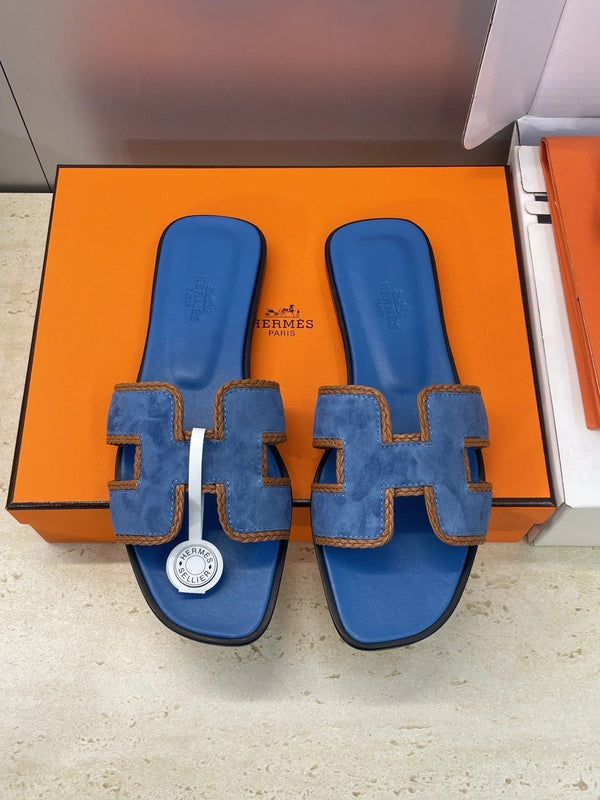 HM 26ss Sandales Oran Daim bleu Cuir de veau 607247