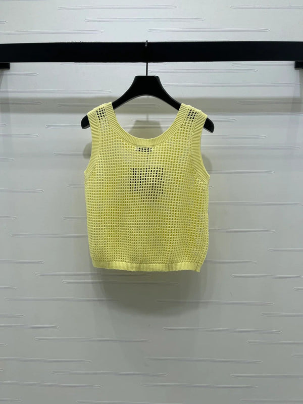 Miumiu 2026 Hollow-out Letter Knit Vest Yellow and Purple Cotton 352580