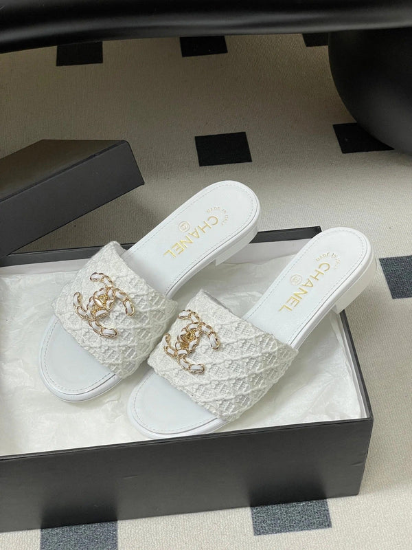 CC 26s Ballerines Plates Tissu Blanc Peau de Mouton 649491