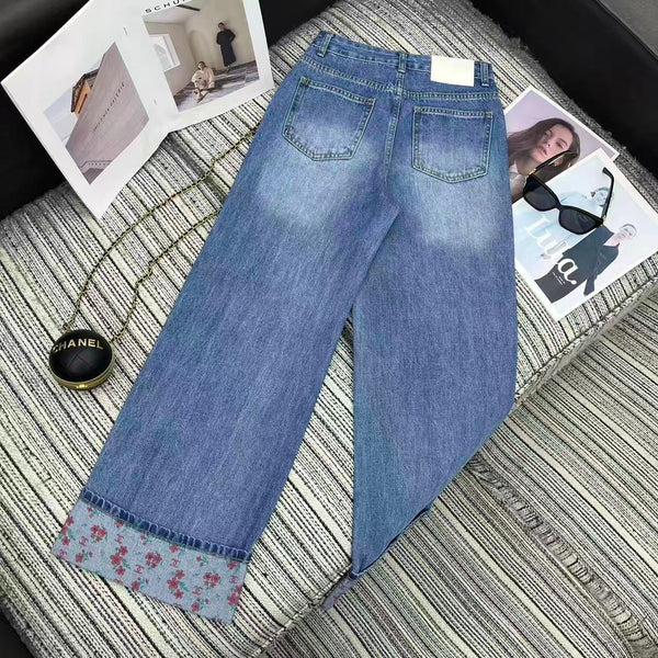 Chanel 2026 Jean Coton Bleu à Broderie Florale 358658