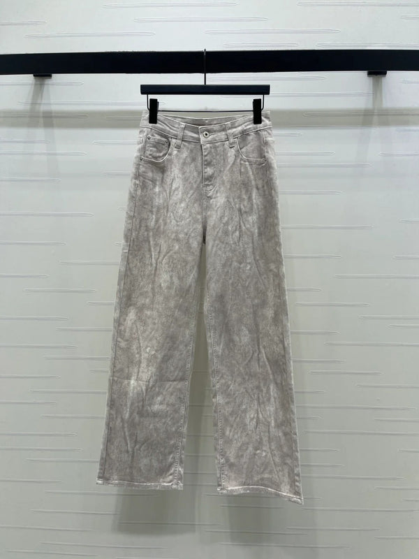 Miumiu 2026 Jeans Coupe Droite Coton Beige et Rose 352472