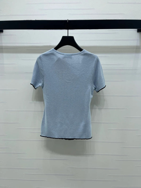 Miumiu 2026 Square Neck Knit Short-Sleeve Top Wool Cashmere 355575