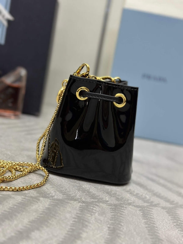 Prada Logo-Plaque Mini Bag Black Patent Leather GHW