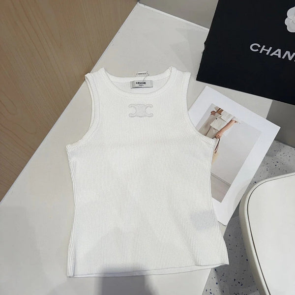 TANK TOP 633207 IN BLACK COTTON RIBBED KNIT EMBOSSED LOGO