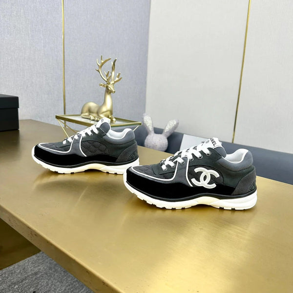 CC 2026 Casual Sneakers Black Gray Monogram Suede 668046