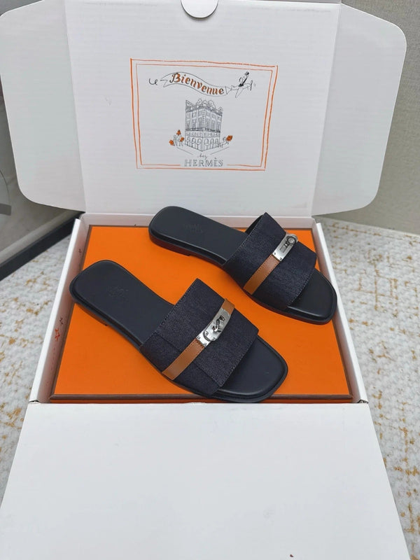 HM 26ss Sandales Oasis Bleu marine Noir Denim Cuir de vachette 625152