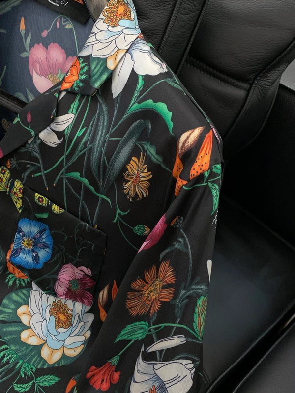 Gucci 2026 Flower Long-sleeved Shirt Black mix colors Silk 131813