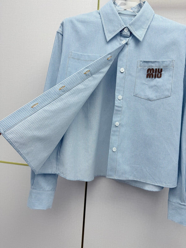 Miumiu 2026 Chemise à manches courtes et longues en coton bleu 351550