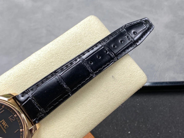 IWC Portuguese 40.4mm Black Dial Pink Gold Case Crocodile Leather