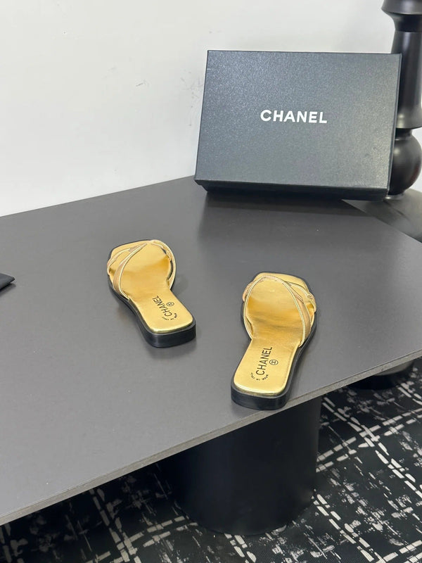 Chanel 2026 Flat Sandal Gold Cowhide