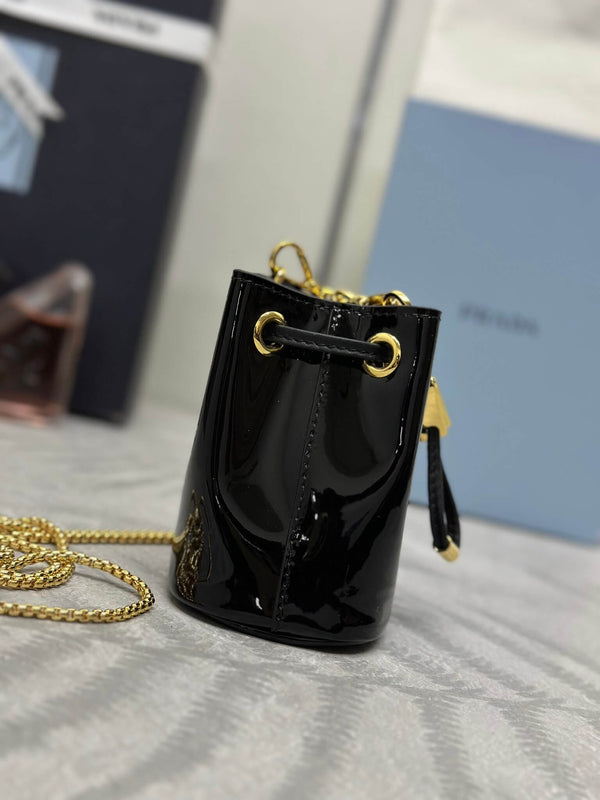 Prada Logo-Plaque Mini Bag Black Patent Leather GHW