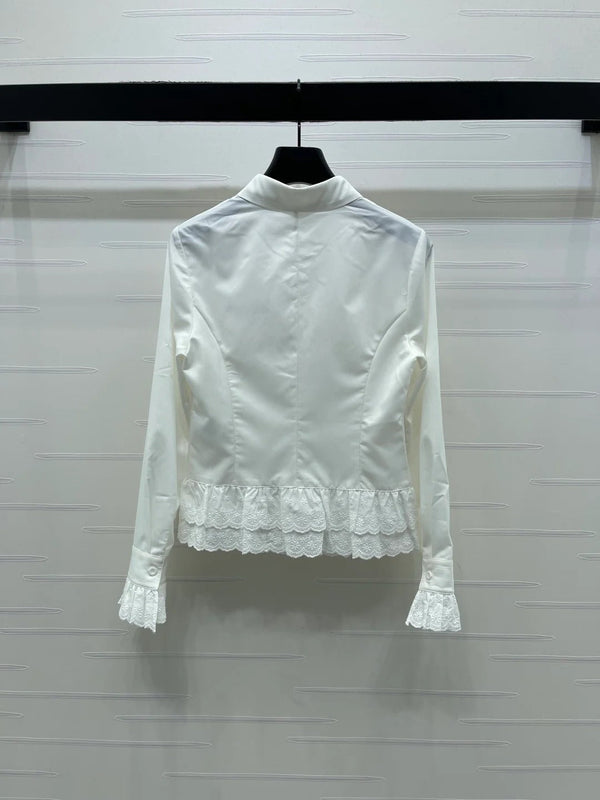 Chemise à manches longues brodée en dentelle Miumiu 2026 polyester noir et blanc 356380