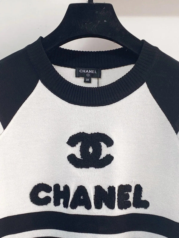 Chanel 2026 Chemise Manches Courtes Laine Cachemire Rose Noir Blanc