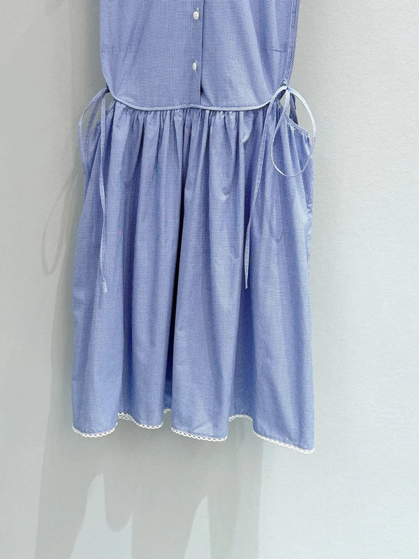 Robe sans manches à carreaux en coton bleu Miu Miu 2026