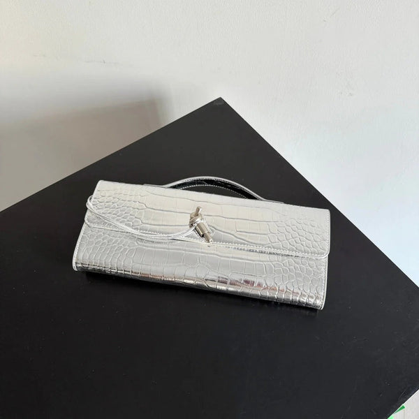 Bottega Veneta 2026 Sac Andiamo 31cm Cuir gaufré crocodile Argent 137072