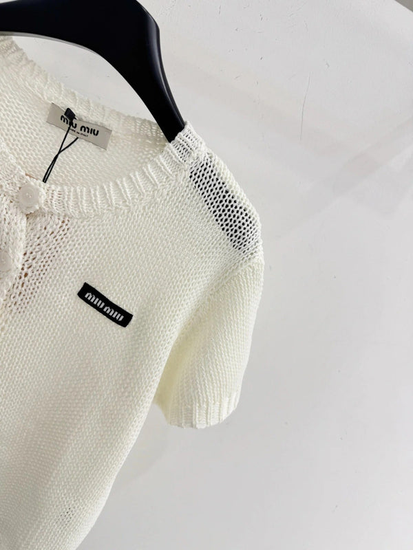 Miumiu 2026 Short-sleeved Knit Top Cotton 376693