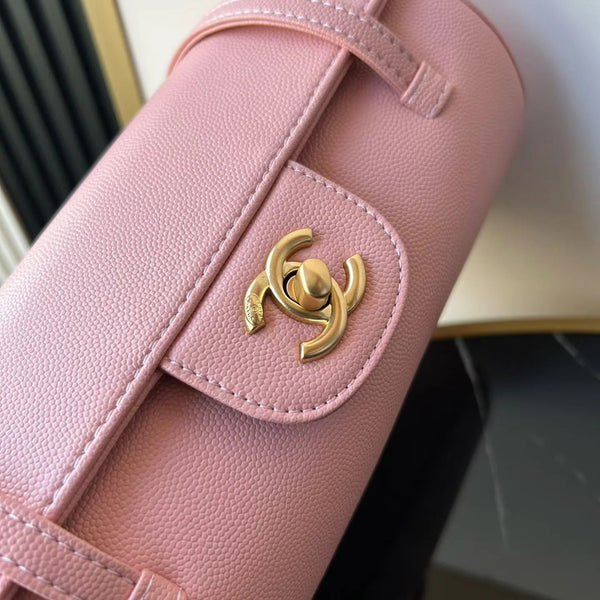 Chanel 2026 Bowling Ball Cylinder Bag 20.5cm Pink Caviar Leather 345494