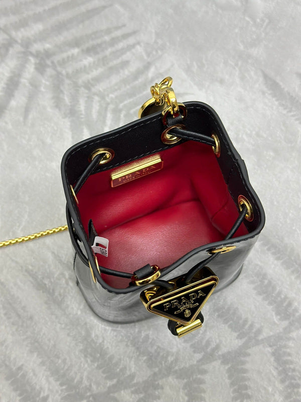 Prada Logo-Plaque Mini Bag Black Patent Leather GHW
