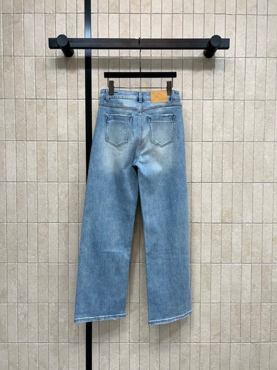 Chanel 2026 Jean Large Brodé Logo Strass Coton Bleu Clair 356994