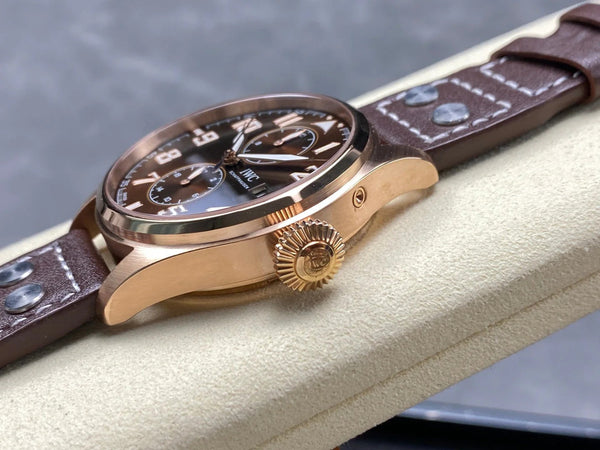 IWC Grande Montre d'Aviateur 46 mm Cadran Marron Boîtier Or Rose Bracelet Cuir