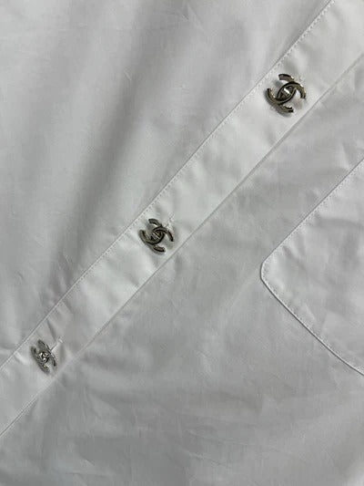 Chemise brodée logo Chanel 2026 coton blanc 356991