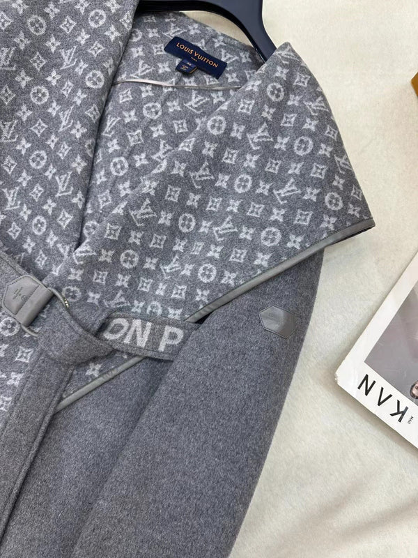 LV MONOGRAM MAXI COLLAR COAT IN GRAY WOOL