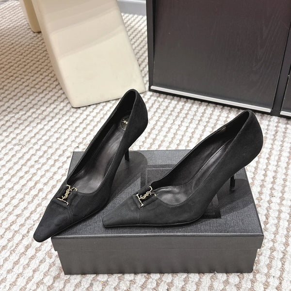 YSL 26ss High Heel Pumps 75 Black Suede 654701