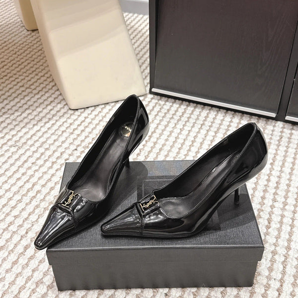 YSL 26ss High Heel Pumps 75 Black Leather 654703