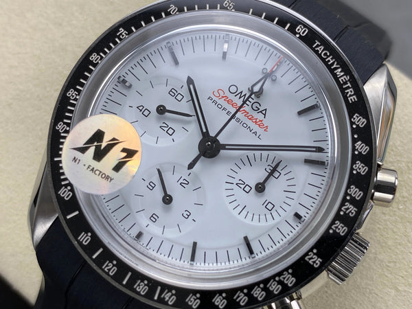 Omega Speedmaster Professional Moonwatch 42mm White Dial Black Rubber Strap