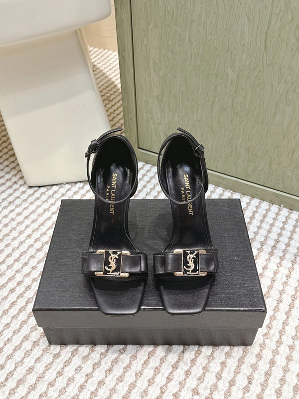 YSL 26ss High-Heeled Sandals 85 Black Leather 654679