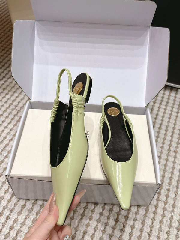 YSL 26ss Flat Slingback Light Green Glossy Leather 654709
