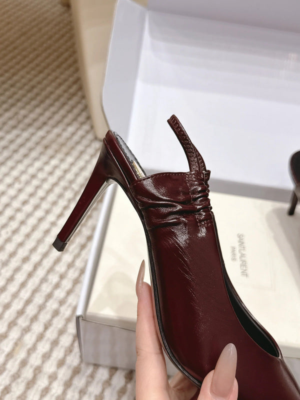 YSL 26ss Slingback 75 Burgundy Glossy Leather 654717