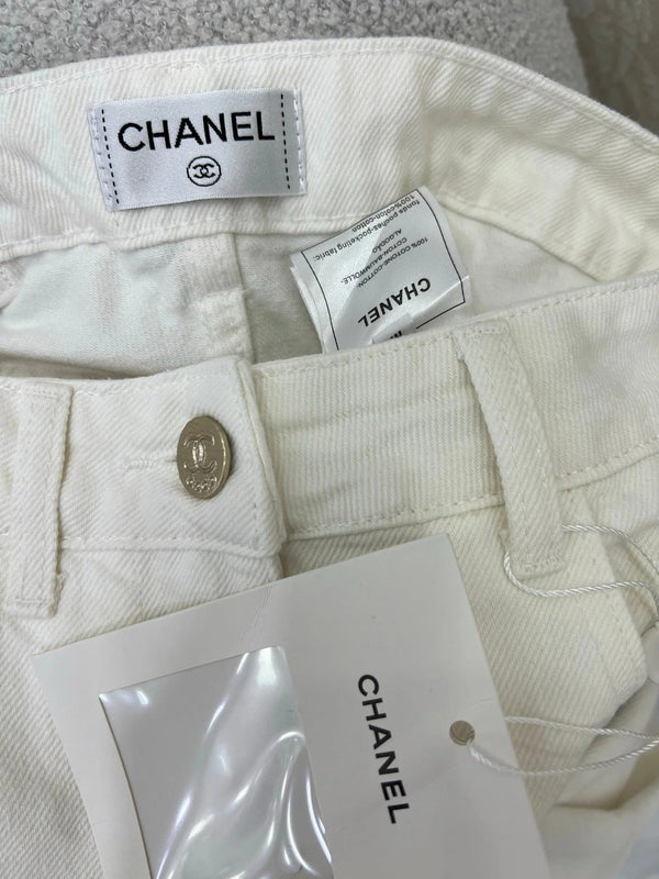 CHANEL PLAIN WHITE DENIM PANTS 275041