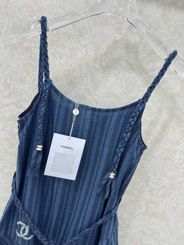 CHANEL DENIM HALTER DRESS WITH TRIM DETAILS 275134